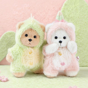 Медведь Lina TeddyTales, в костюмчике Розового единорога, белый, брелок, XS, 15 см